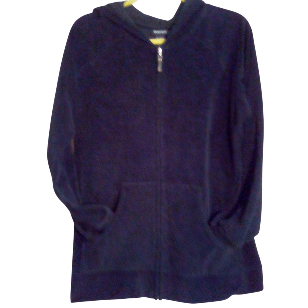 Avenue Hoodie 14/16 Womens Black Terry Cotton Blend Full Zip Up Kangaroo Pocket
